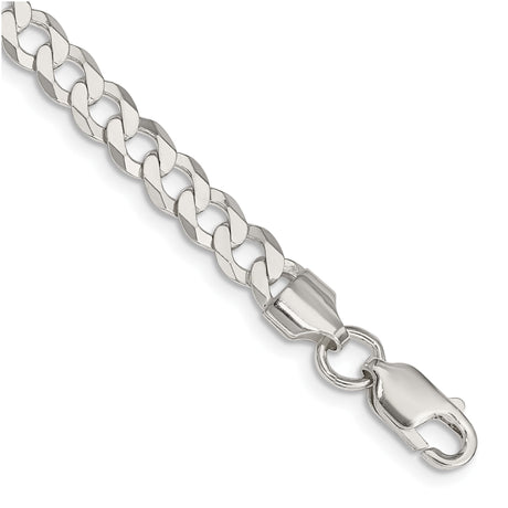 925 White Gold 5.75 mm Curb Chain Bracelet, Polished shown for scale