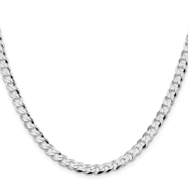925 White Gold 5.75 mm Curb Chain Necklace, Polished