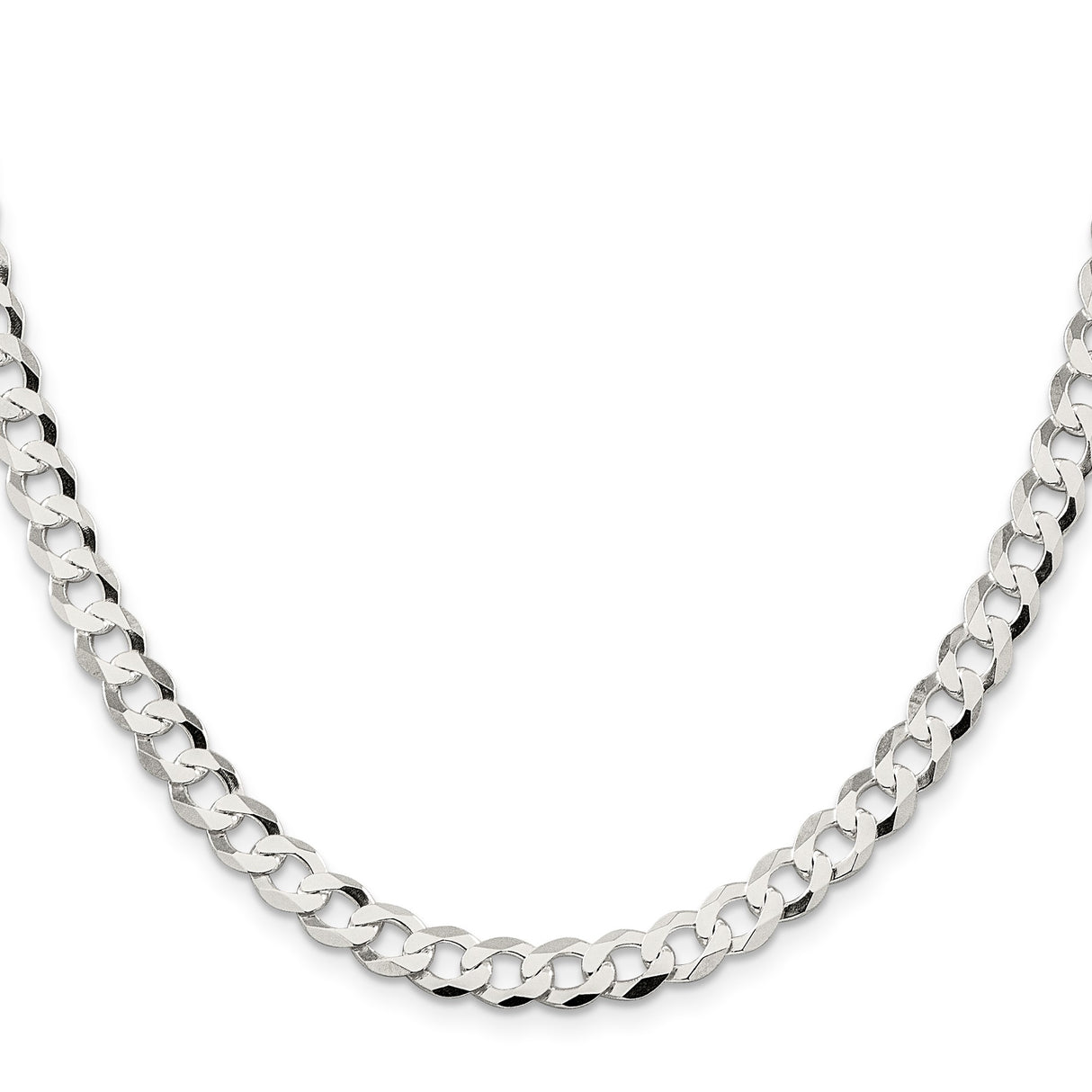 925 White Gold 6.8 mm Curb Chain Necklace, Polished