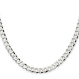 925 White Gold 6.8 mm Curb Chain Necklace, Polished