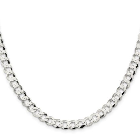 925 White Gold 6.8 mm Curb Chain Necklace, Polished