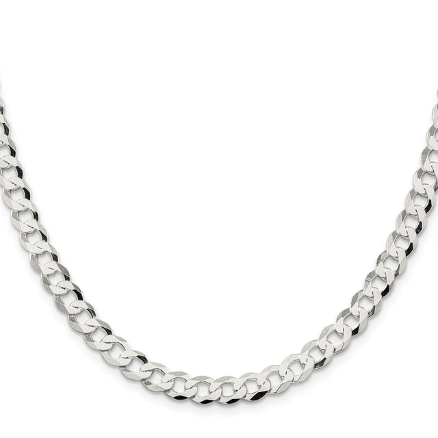 925 White Gold 6.8 mm Curb Chain Necklace, Polished