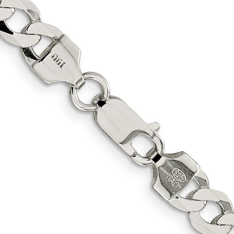 925 White Gold 6.8 mm Curb Chain Necklace, Polished alternate angle