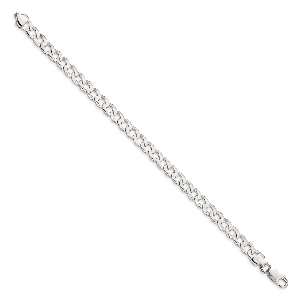 925 White Gold 6.8 mm Curb Chain Anklet, Polished