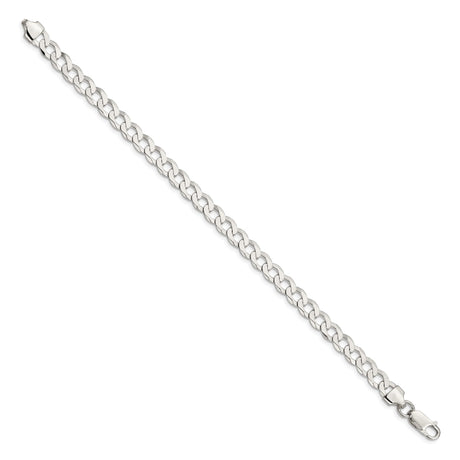 925 White Gold 6.8 mm Curb Chain Anklet, Polished
