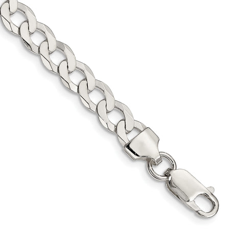 925 White Gold 6.8 mm Curb Chain Anklet, Polished shown for scale