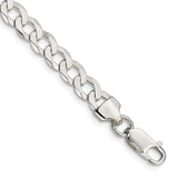 925 White Gold 6.8 mm Curb Chain Bracelet, Polished shown for scale