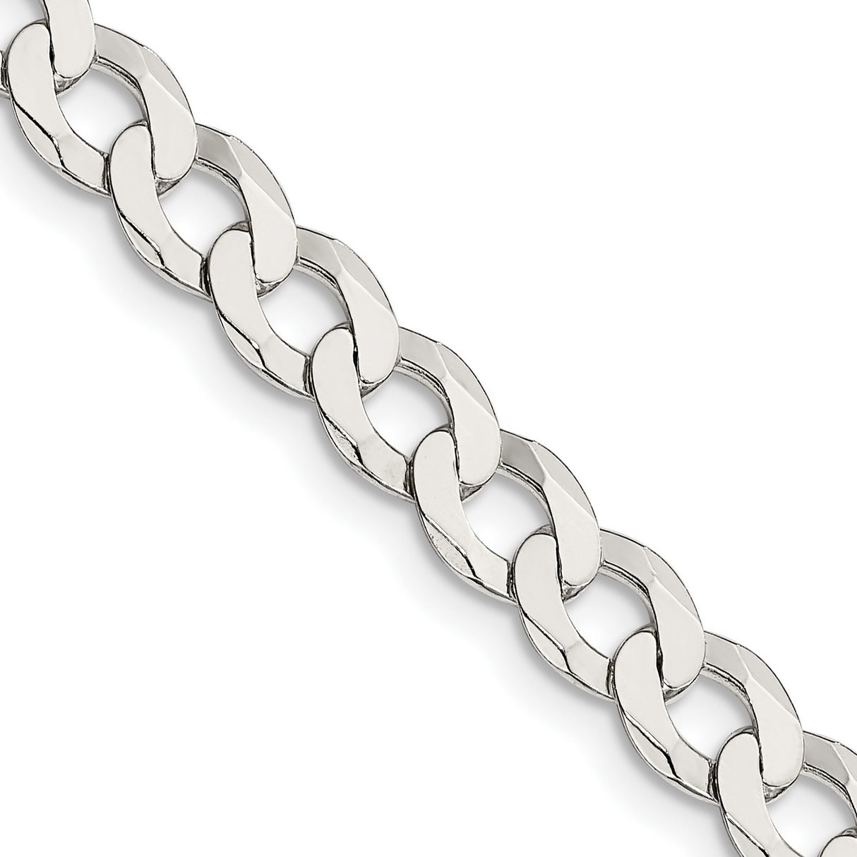 925 White Gold 6.8 mm Curb Chain Necklace, Polished detail view