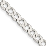 925 White Gold 6.8 mm Curb Chain Necklace, Polished detail view