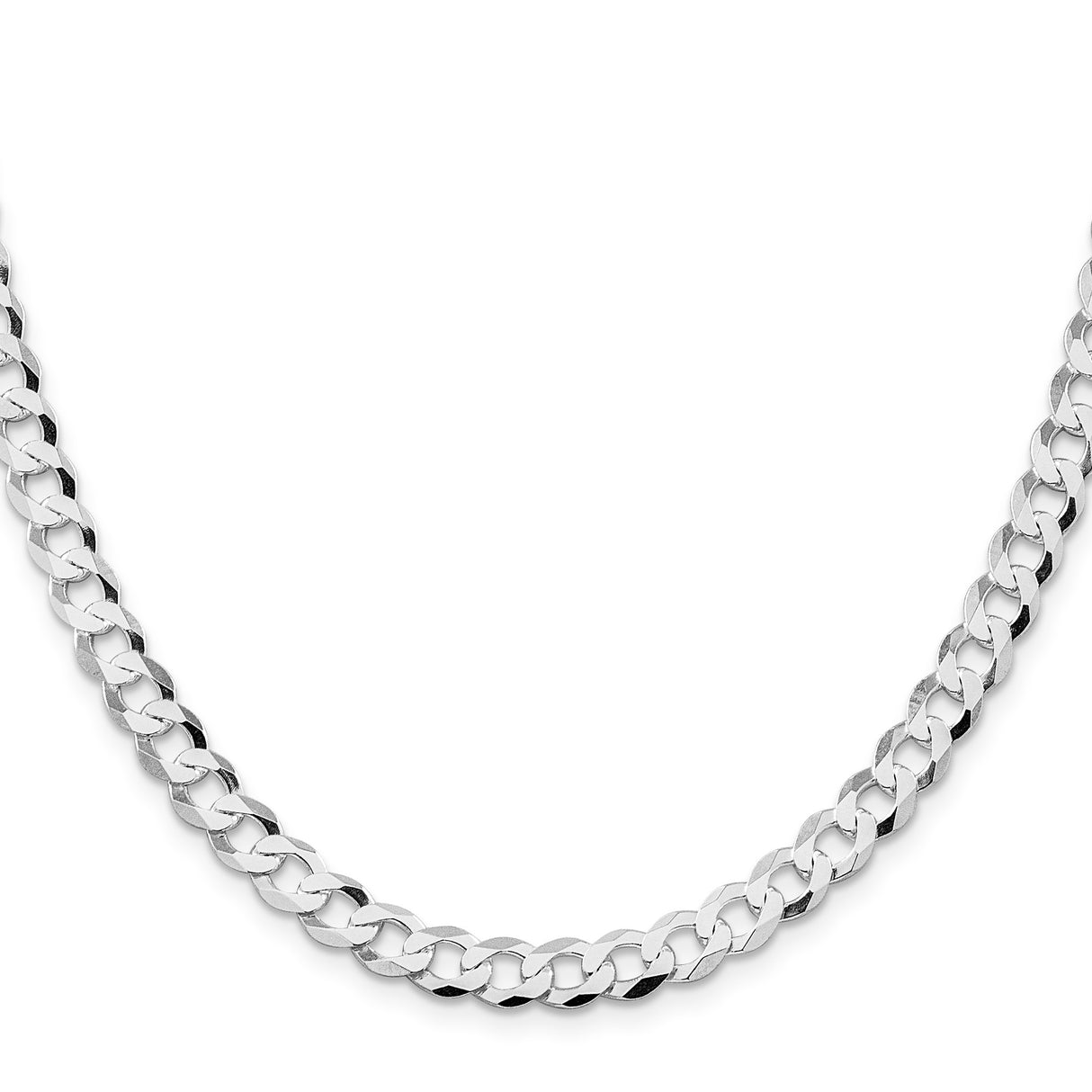 925 White Gold 6.8 mm Curb Chain Necklace, Polished