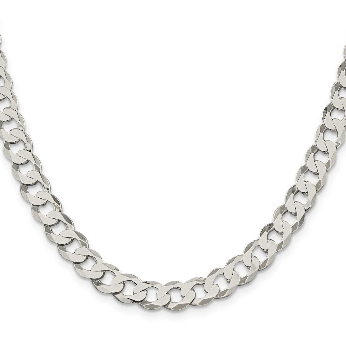 925 White Gold 7.5 mm Curb Chain Necklace, Polished