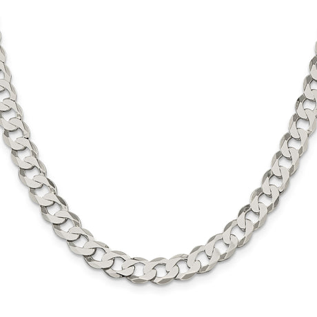 925 White Gold 7.5 mm Curb Chain Necklace, Polished