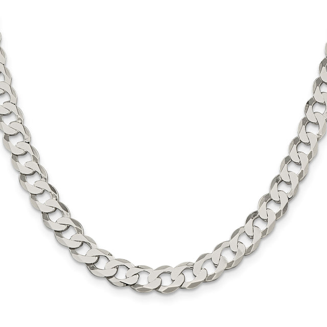 925 White Gold 7.5 mm Curb Chain Necklace, Polished