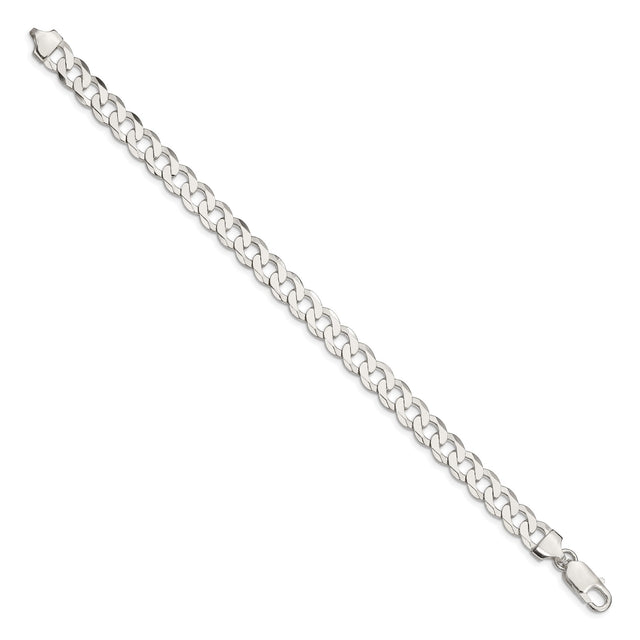 925 White Gold 7.5 mm Curb Chain Anklet, Polished