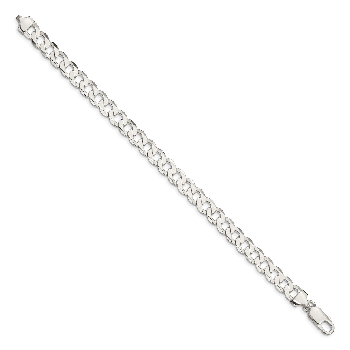 925 White Gold 7.5 mm Curb Chain Bracelet, Polished