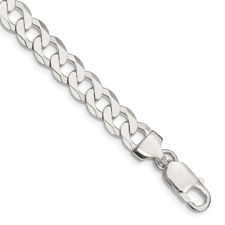925 White Gold 7.5 mm Curb Chain Anklet, Polished shown for scale