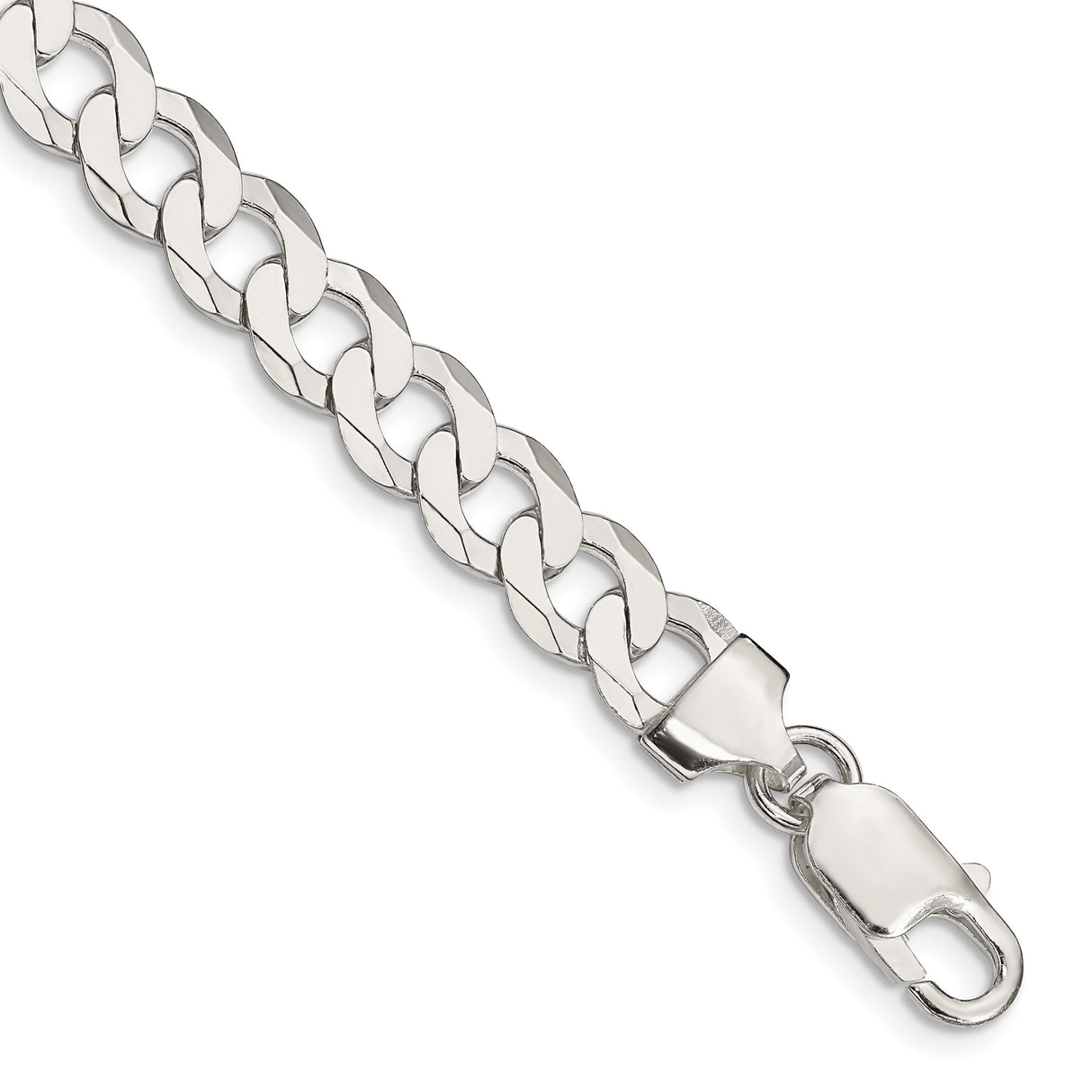 925 White Gold 7.5 mm Curb Chain Bracelet, Polished shown for scale