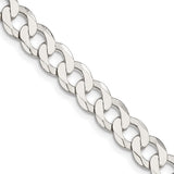 925 White Gold 7.5 mm Curb Chain Necklace, Polished detail view