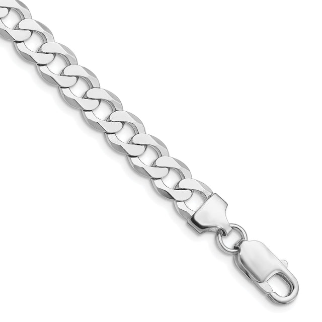 925 White Gold 7.5 mm Curb Chain Bracelet, Polished shown for scale