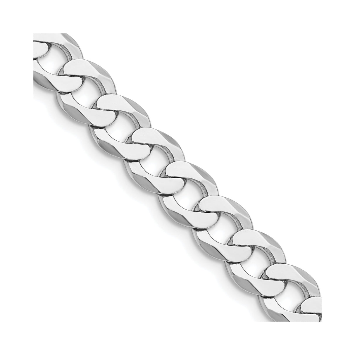925 White Gold 7.5 mm Curb Chain Necklace, Polished detail view