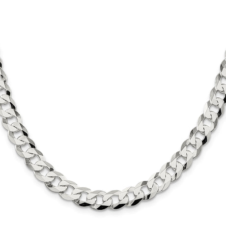 925 White Gold 8.5 mm Curb Chain Necklace, Polished