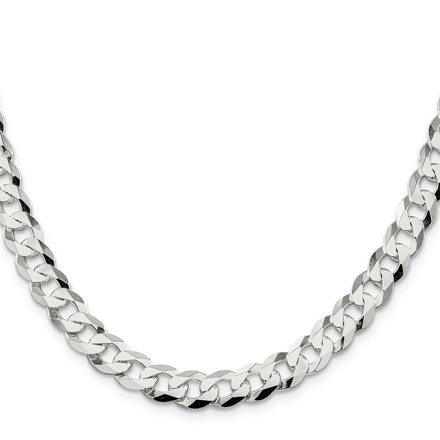 925 White Gold 8.5 mm Curb Chain Necklace, Polished