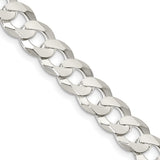 925 White Gold 8.5 mm Curb Chain Necklace, Polished detail view