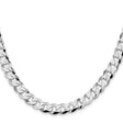 925 White Gold 8.5 mm Curb Chain Necklace, Polished