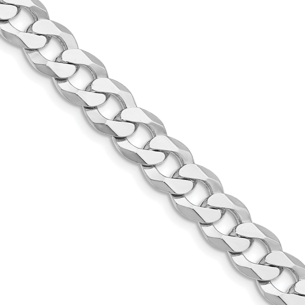 925 White Gold 8.5 mm Curb Chain Necklace, Polished detail view