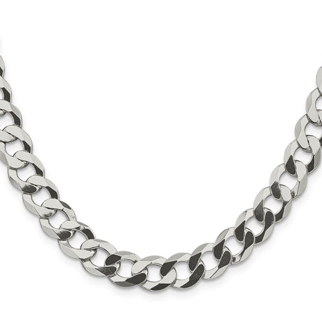 925 White Gold 9.75 mm Curb Chain Necklace, Polished