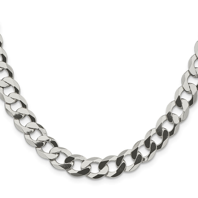 925 White Gold 9.75 mm Curb Chain Necklace, Polished
