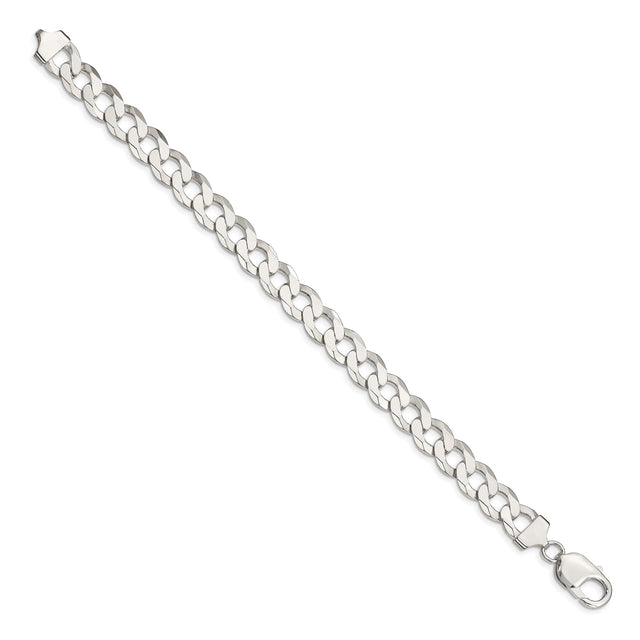 925 White Gold 9.75 mm Curb Chain Anklet, Polished