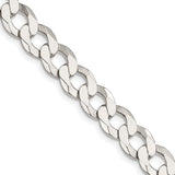 925 White Gold 9.75 mm Curb Chain Necklace, Polished detail view