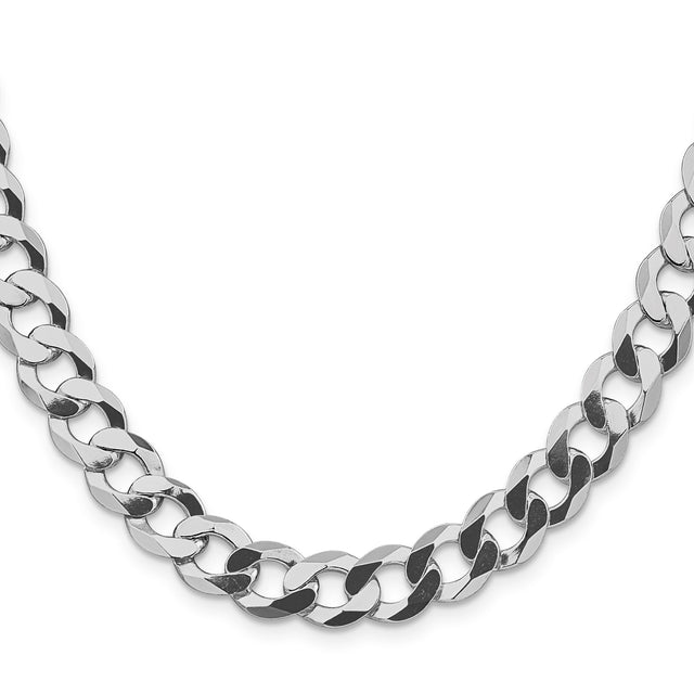 925 White Gold 9.75 mm Curb Chain Necklace, Polished