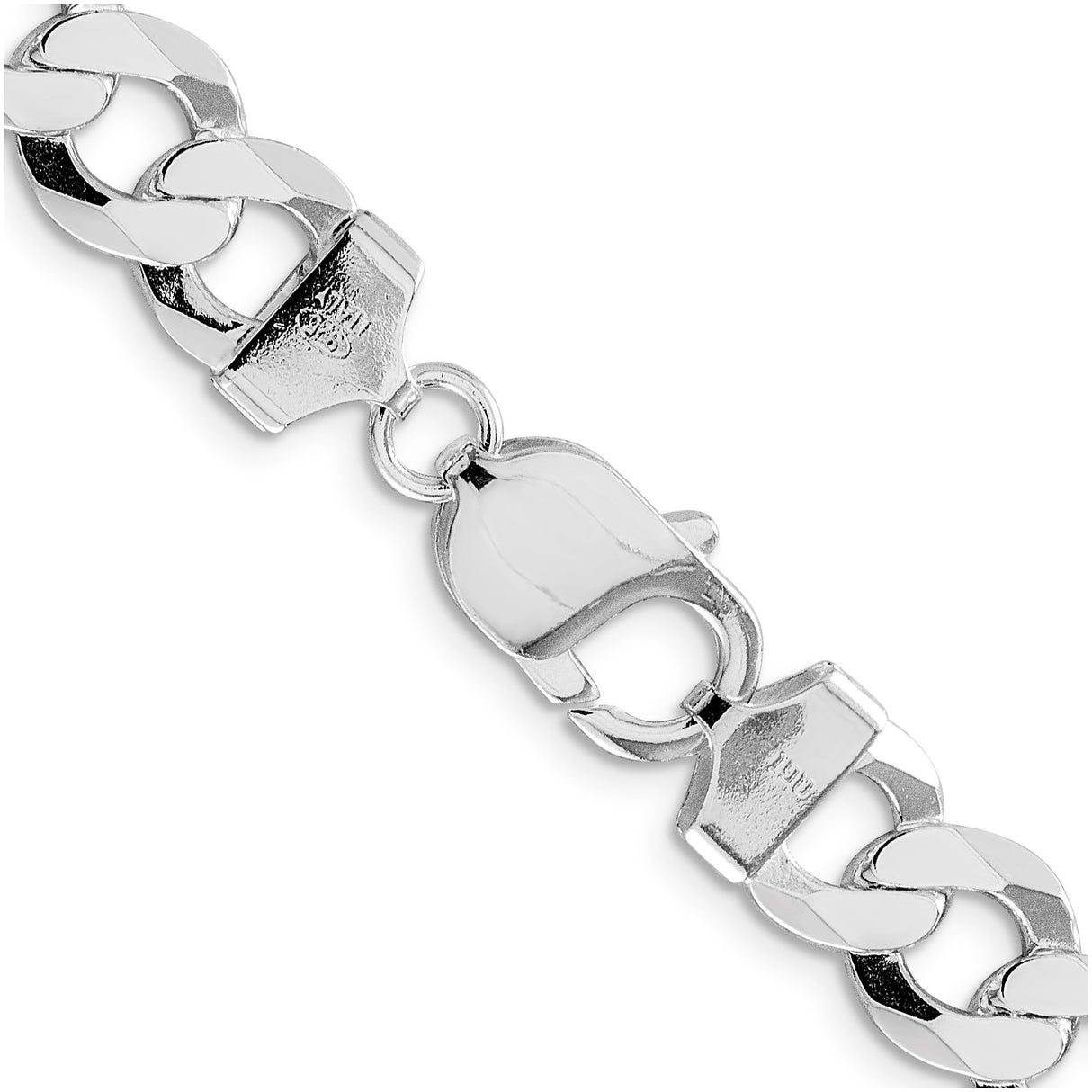 925 White Gold 9.75 mm Curb Chain Necklace, Polished alternate angle