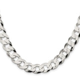 925 White Gold 11.75 mm Curb Chain Necklace, Polished