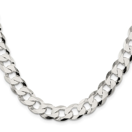 925 White Gold 11.75 mm Curb Chain Necklace, Polished
