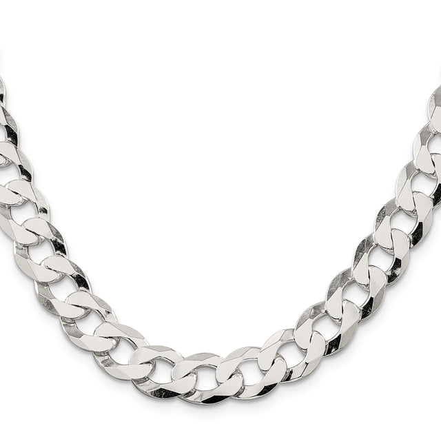 925 White Gold 11.75 mm Curb Chain Necklace, Polished