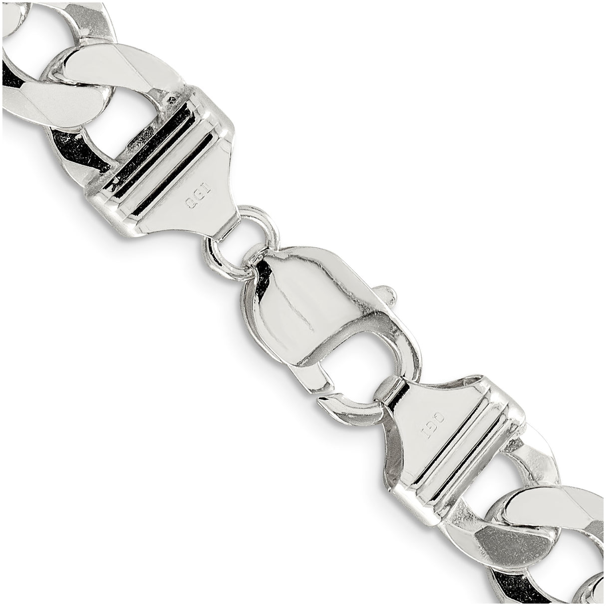 925 White Gold 11.75 mm Curb Chain Necklace, Polished alternate angle