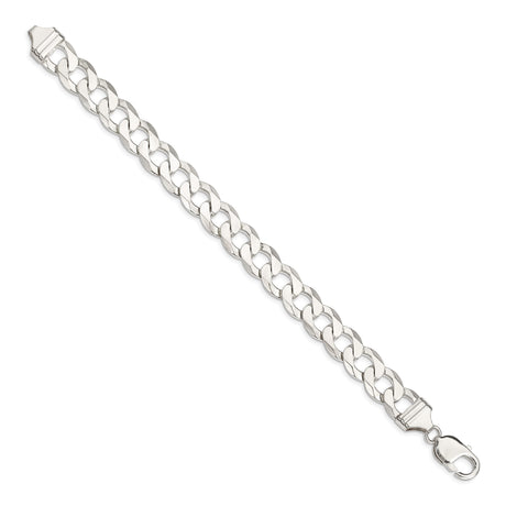 925 White Gold 11.75 mm Curb Chain Bracelet, Polished