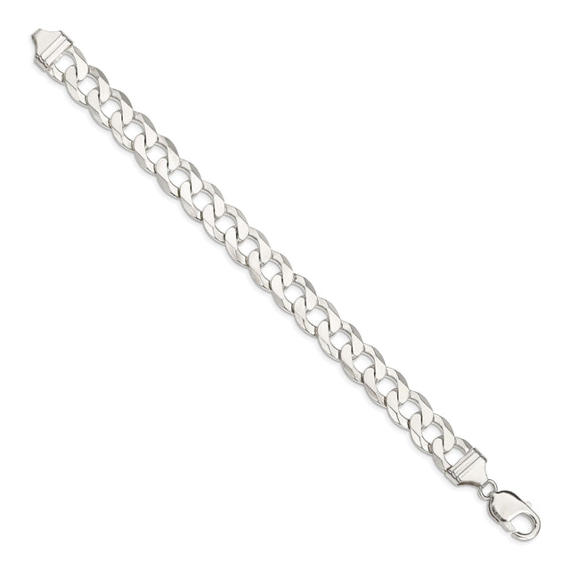 925 White Gold 11.75 mm Curb Chain Bracelet, Polished
