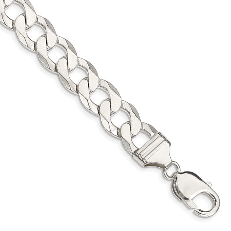 925 White Gold 11.75 mm Curb Chain Bracelet, Polished shown for scale
