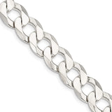 925 White Gold 11.75 mm Curb Chain Necklace, Polished detail view