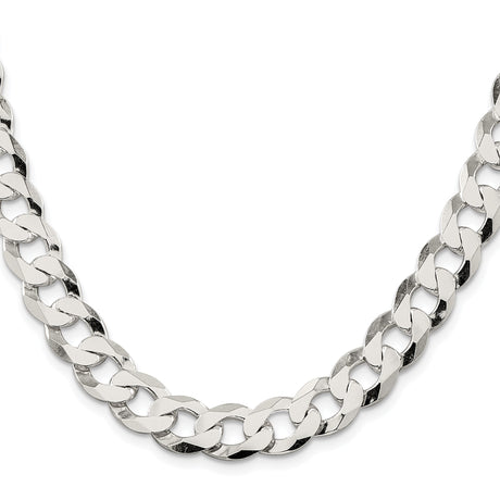 925 White Gold 11.75 mm Curb Chain Necklace, Polished