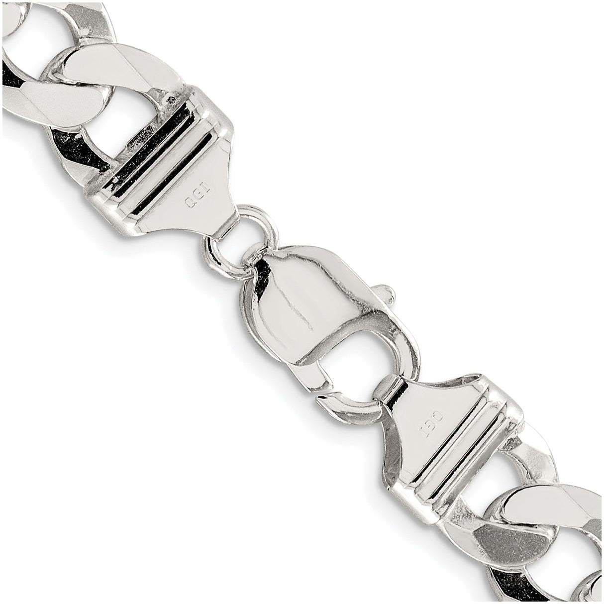 925 White Gold 11.75 mm Curb Chain Necklace, Polished alternate angle