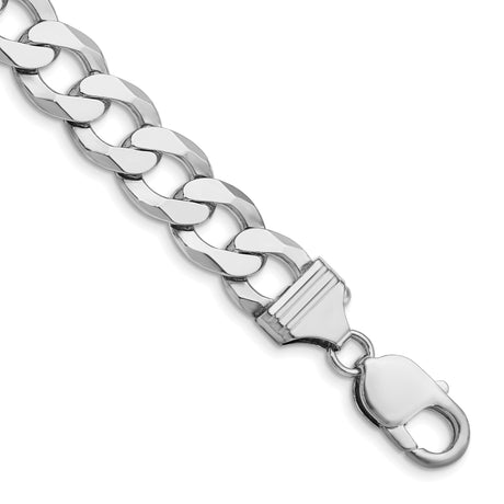 925 White Gold 11.75 mm Curb Chain Anklet, Polished
