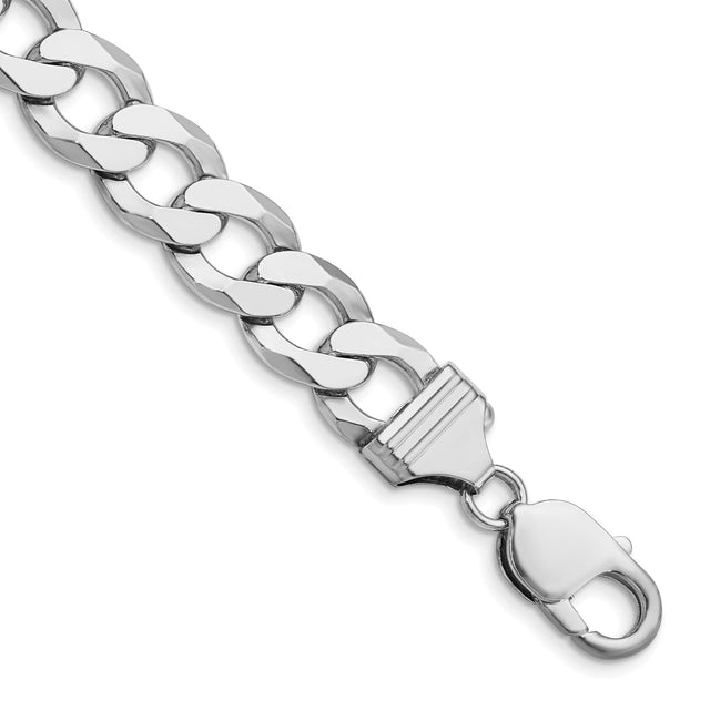 925 White Gold 11.75 mm Curb Chain Bracelet, Polished