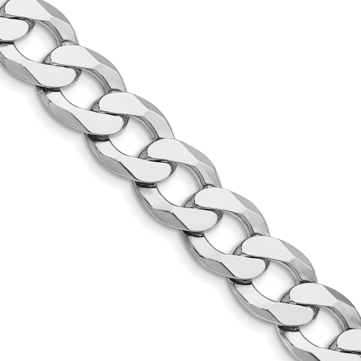925 White Gold 11.75 mm Curb Chain Necklace, Polished detail view