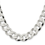 925 White Gold 14 mm Curb Chain Necklace, Polished