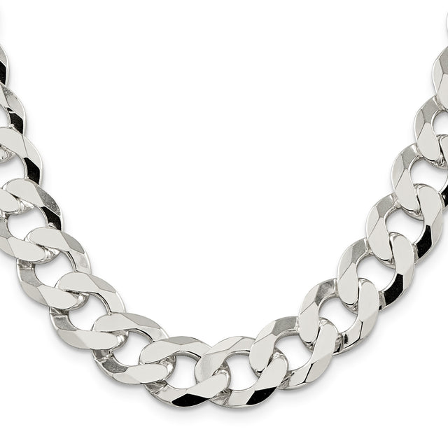 925 White Gold 14 mm Curb Chain Necklace, Polished